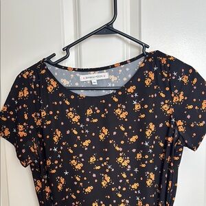 Bananamoon black flower Sheath Midi Dress Crew Neck Short Sleeve